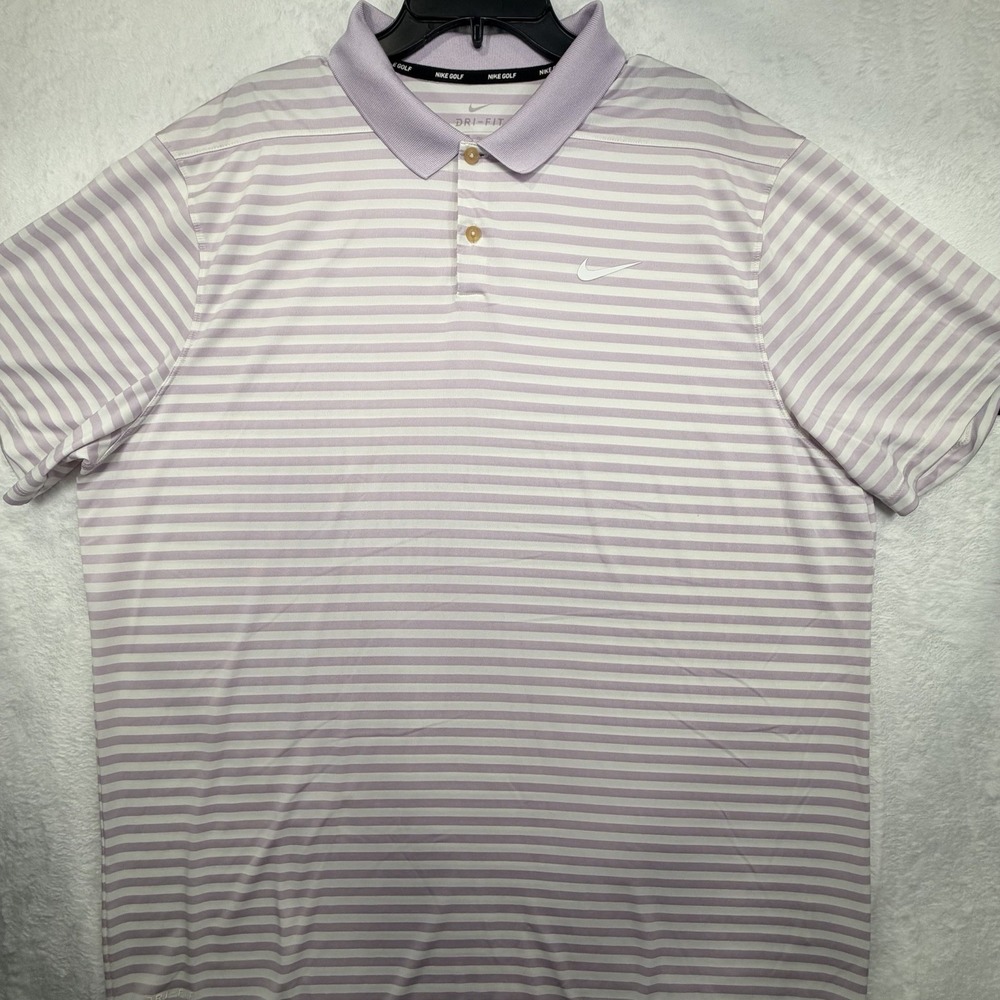 Nike Golf Victory Size XXL Stripe Men's Polo Shirt Dri-Fit Purple White